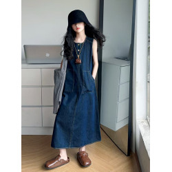 女童牛仔連衣裙2025新款夏季韓版中大童無袖背心裙中長款裙子潮
