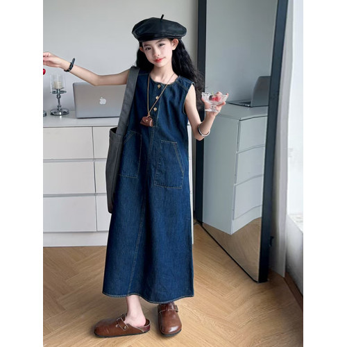 女童牛仔連衣裙2025新款夏季韓版中大童無袖背心裙中長款裙子潮