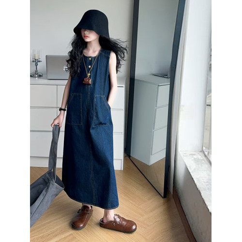 女童牛仔連衣裙2025新款夏季韓版中大童無袖背心裙中長款裙子潮