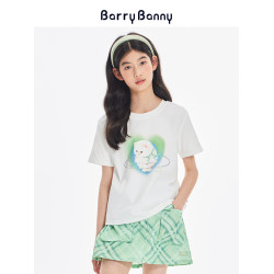 BarryBanny女童T恤2025夏季新款兒童洋氣女孩上衣小貓圓領短袖