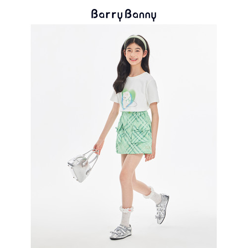 BarryBanny女童T恤2025夏季新款兒童洋氣女孩上衣小貓圓領短袖