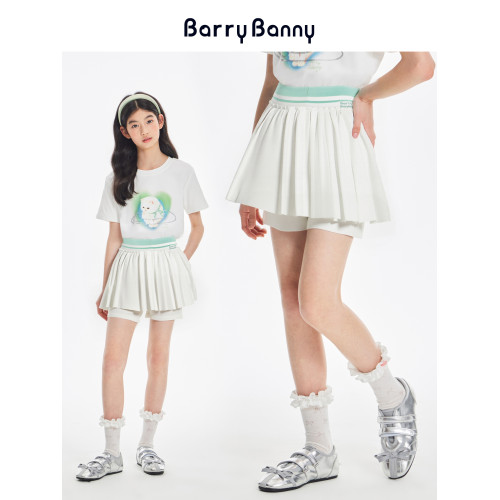 BarryBanny女童T恤2025夏季新款兒童洋氣女孩上衣小貓圓領短袖
