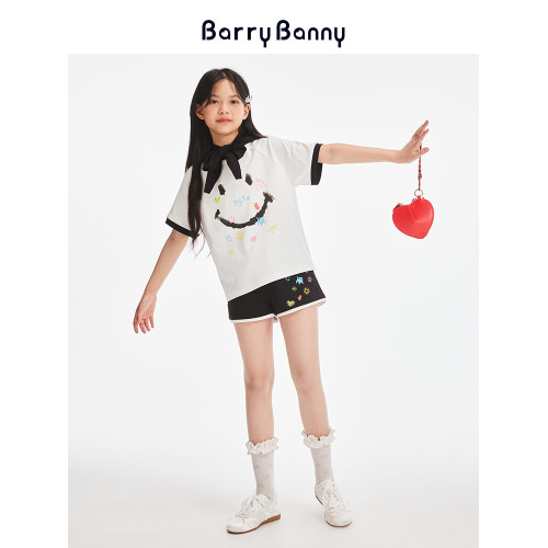 BarryBanny女童笑臉T恤2025夏季新款兒童洋氣女孩上衣圓領短袖
