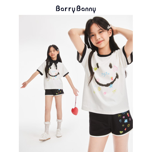 BarryBanny女童笑臉T恤2025夏季新款兒童洋氣女孩上衣圓領短袖