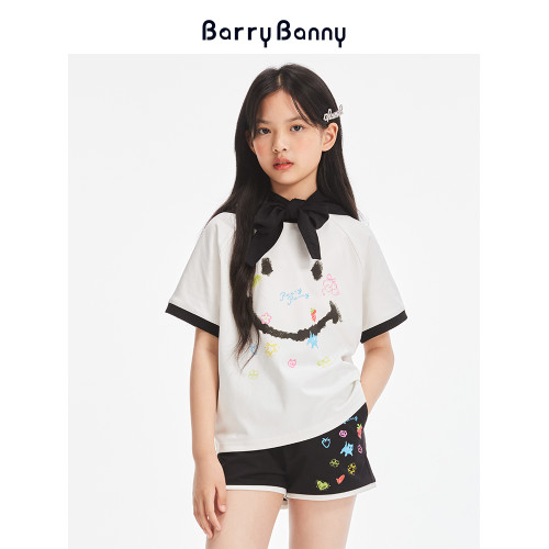 BarryBanny女童笑臉T恤2025夏季新款兒童洋氣女孩上衣圓領短袖