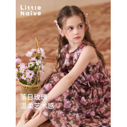 Little Naive兒童碎花無袖連衣裙夏季純棉寬松裙子女童印花背心裙