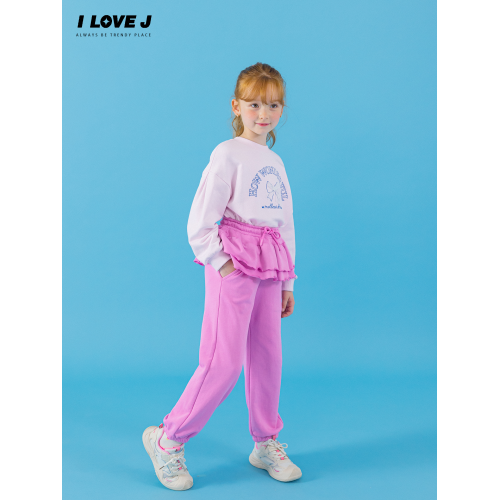 ILOVEJ韓國童裝2025秋季女童雙層荷葉邊高腰束腳運動褲/JXFPT17