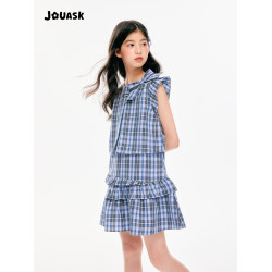JOUASK童裝格子女童連衣裙夏季2025新款中大童復古休閒洋氣裙子夏