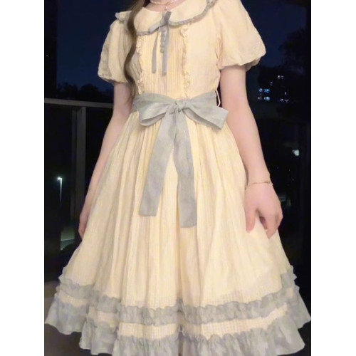 女童韓版花邊蓬蓬裙中大童夏季新款蝴蝶結甜美田園風休閒風連衣裙