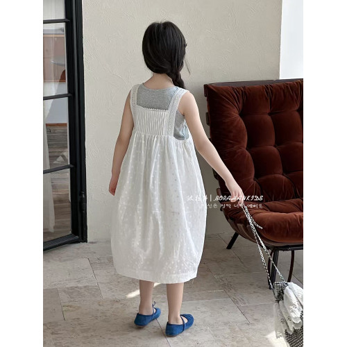 波拉韓女童夏季連衣裙套裝2025新款背心兒童裙子中大童時髦兩件套