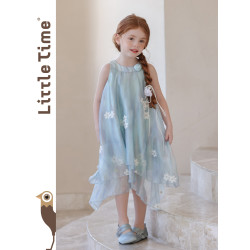 littletime女童連衣裙2025夏新款兒童洋氣時尚印花無袖背心公主裙