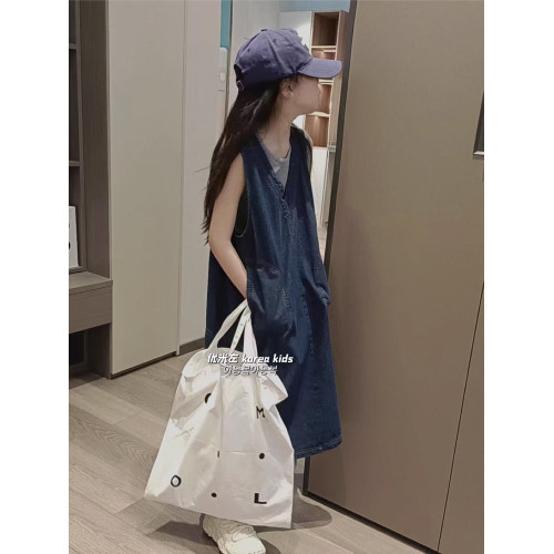 波拉bora韓國童裝洋氣女童牛仔裙背心裙夏裝新款高級感女孩連衣裙