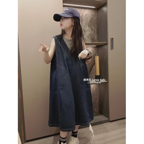 波拉bora韓國童裝洋氣女童牛仔裙背心裙夏裝新款高級感女孩連衣裙