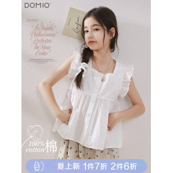 DOMIO女童襯衫純棉25夏季新品飛袖荷葉邊背心中大童無袖娃娃衫
