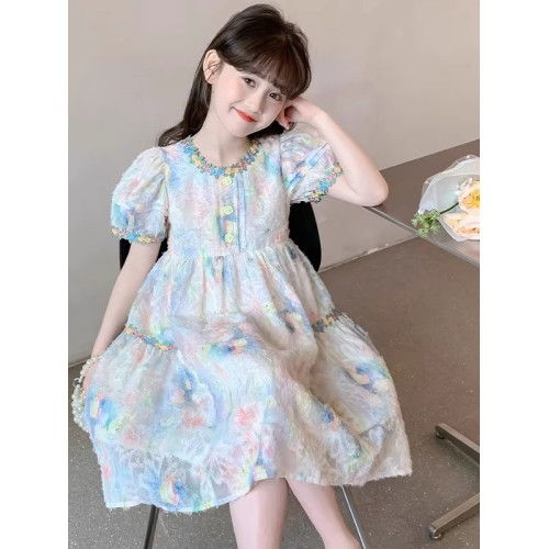 女童連衣裙2025夏裝新款兒童洋氣純棉裙子女孩夏季親膚碎花公主裙