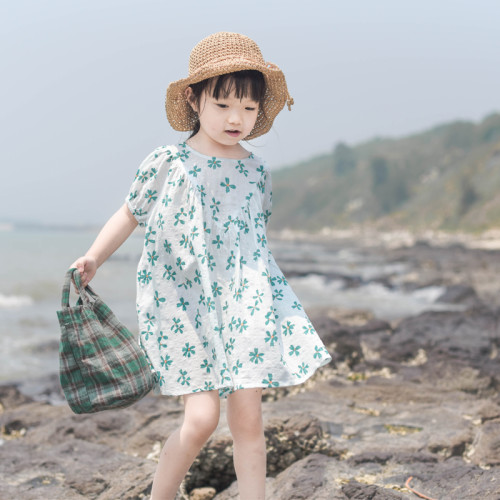 蔡爸爸童裝2025夏裝小清新女童連衣裙 公主中童碎花裙子 旅行865