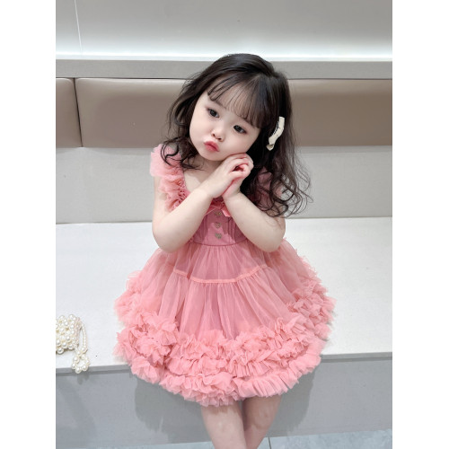 女童生日公主裙夏裝六一表演吊帶柔軟網紗洋氣tutu裙女寶周嵗禮服