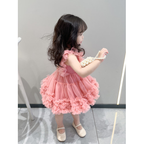 女童生日公主裙夏裝六一表演吊帶柔軟網紗洋氣tutu裙女寶周嵗禮服