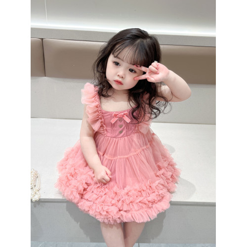 女童生日公主裙夏裝六一表演吊帶柔軟網紗洋氣tutu裙女寶周嵗禮服