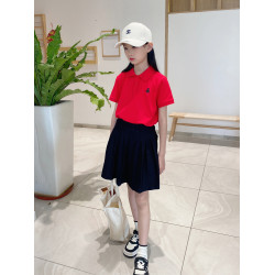 夏季紅色兒童POLO衫女童短袖t恤純棉透氣翻領半袖POLO領女孩上衣