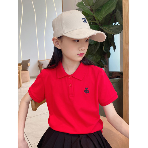 夏季紅色兒童POLO衫女童短袖t恤純棉透氣翻領半袖POLO領女孩上衣
