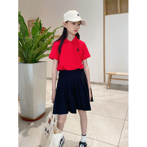 夏季紅色兒童POLO衫女童短袖t恤純棉透氣翻領半袖POLO領女孩上衣