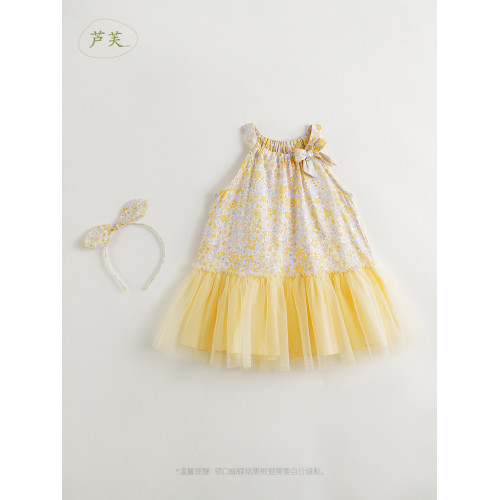 馬克珍妮法式優雅 女童盛夏繁花網紗公主裙吊帶裙夏裝新款250017
