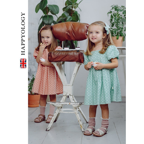 Happyology英國兒童波點泡泡袖連身裙女童新品春全棉可愛夏連衣裙