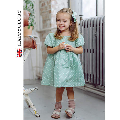 Happyology英國兒童波點泡泡袖連身裙女童新品春全棉可愛夏連衣裙