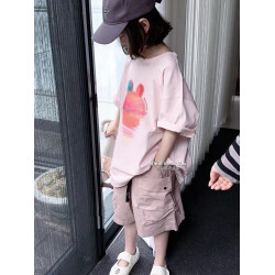 女童美式日落短袖t恤2025春夏新款兒童寬松體恤純棉上衣夏季半袖
