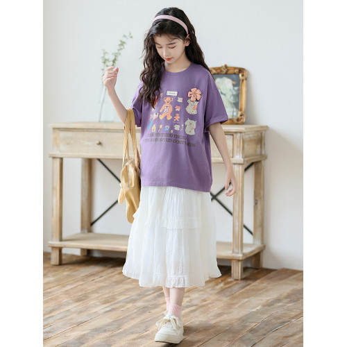 女童白色半身裙2025新款女孩紗裙兒童裙子長款半裙大童夏季蛋糕裙