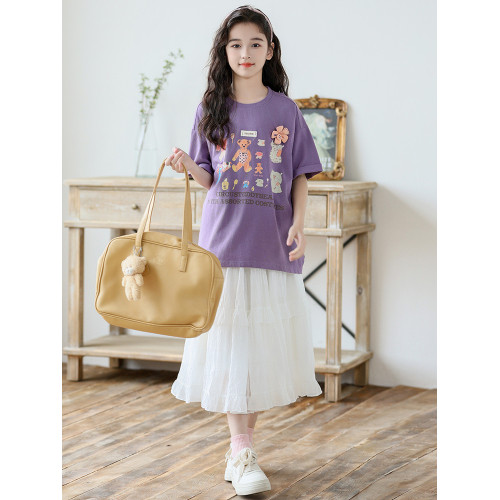 女童白色半身裙2025新款女孩紗裙兒童裙子長款半裙大童夏季蛋糕裙