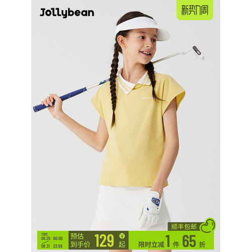 jollybean丨女童短袖POLO衫25夏季新款高爾夫不對稱領口運動上衣