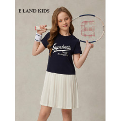 【雲柔棉】eland kids衣戀童裝女童連衣裙2025年夏學院風百褶裙子