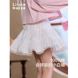 Little Naive兒童半身裙春夏新款提花純棉裙子女童甜美芭蕾風短裙