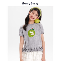 BarryBanny女童T恤2025夏季新款兒童女孩圓領上衣休閒蘋果短袖