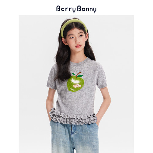 BarryBanny女童T恤2025夏季新款兒童女孩圓領上衣休閒蘋果短袖