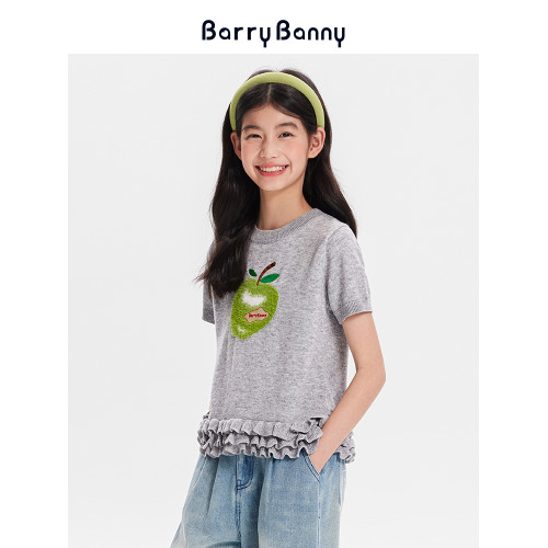 BarryBanny女童T恤2025夏季新款兒童女孩圓領上衣休閒蘋果短袖