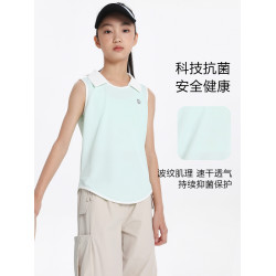 萌格格女童無袖T恤網球運動服上衣2025夏新兒童網眼透氣速乾徒步
