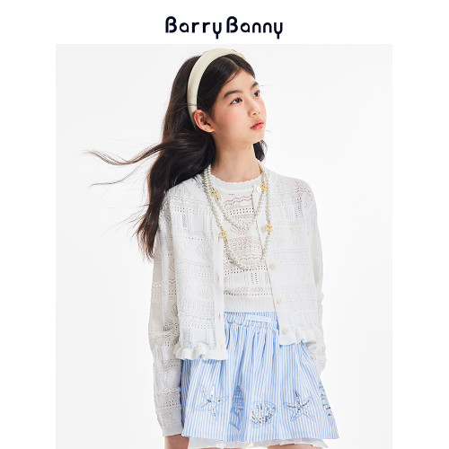 BarryBanny女童海洋防曬開衫2025夏季新款中大童純色外套透氣上衣