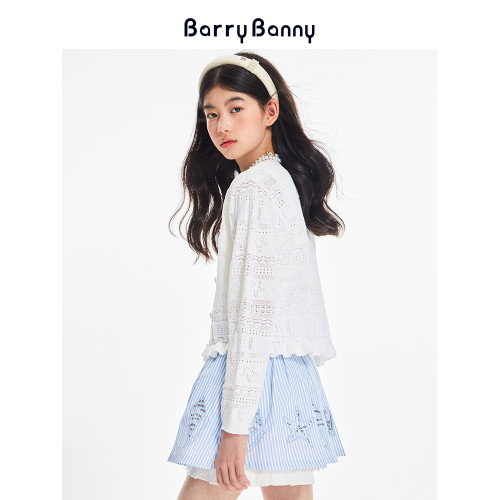 BarryBanny女童海洋防曬開衫2025夏季新款中大童純色外套透氣上衣