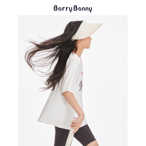 BarryBanny女童短袖2025夏季新款印花可愛小狗上衣中大童圓領T恤