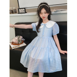 女童連衣裙夏季2025新款兒童娃娃領公主裙中大童夏天洋氣甜美裙子