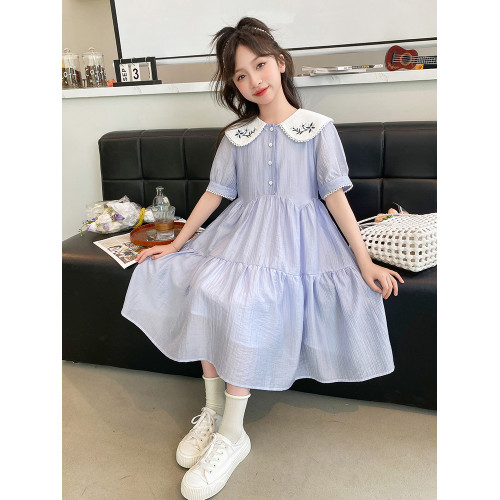 女童連衣裙夏季2025新款兒童娃娃領公主裙中大童夏天洋氣甜美裙子