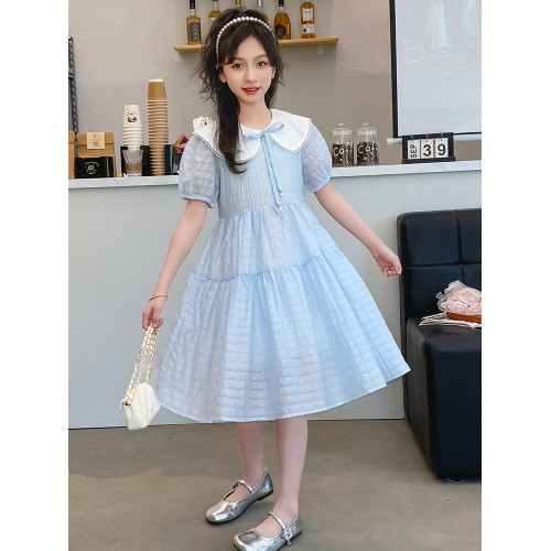 女童連衣裙夏季2025新款兒童娃娃領公主裙中大童夏天洋氣甜美裙子