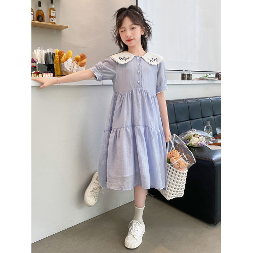 女童連衣裙夏季2025新款兒童娃娃領公主裙中大童夏天洋氣甜美裙子
