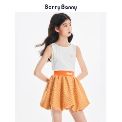 BarryBanny女童格子花苞裙2025夏季新款兒童高腰顯瘦百搭半身裙