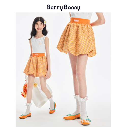 BarryBanny女童格子花苞裙2025夏季新款兒童高腰顯瘦百搭半身裙