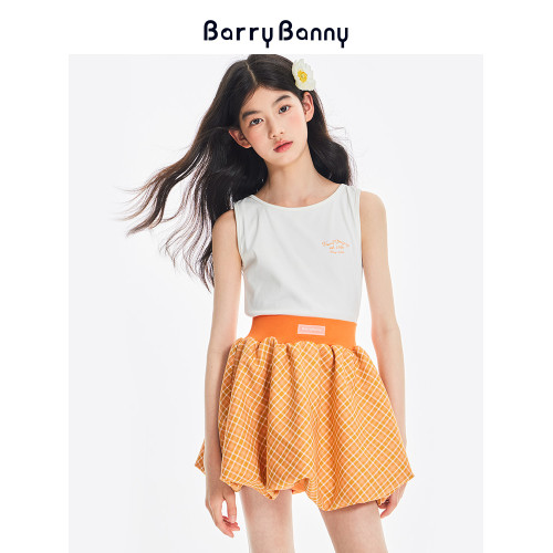 BarryBanny女童格子花苞裙2025夏季新款兒童高腰顯瘦百搭半身裙