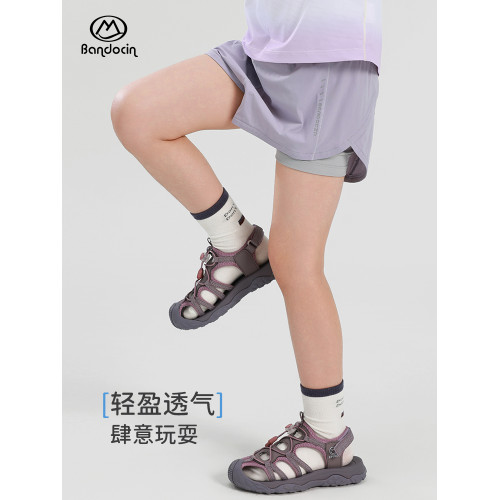 半度閒女童夏裝薄款假兩件運動褲洋氣中大童2025新款兒童夏季短褲